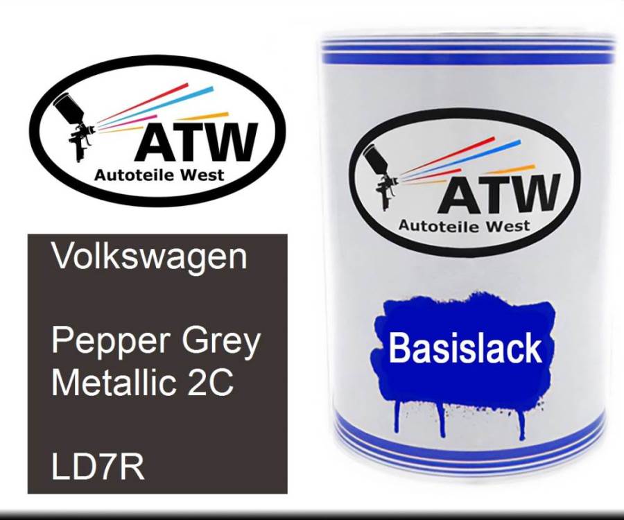 Volkswagen, Pepper Grey Metallic 2C, LD7R: 500ml Lackdose, von ATW Autoteile West.